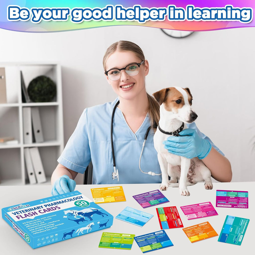 50 Veterinary Pharmacology Flashcards Vet Tech Study Materials for Dogs Cats & Horses Essential Vet School Supplies &