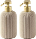 Soap Dispenser14.2OZ, 2PCS Luxurious Stripe,Beige, Gold Pump | Modern,Hand Dish Soap Dispenser Set, Refillable Lotion