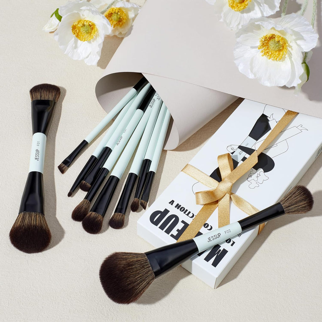 Makeup Brushes Set 10pcs, Double Sided Foundation Contour Blush Highlight Blending Eyebrow Brush Eyeshadow Eyeliner