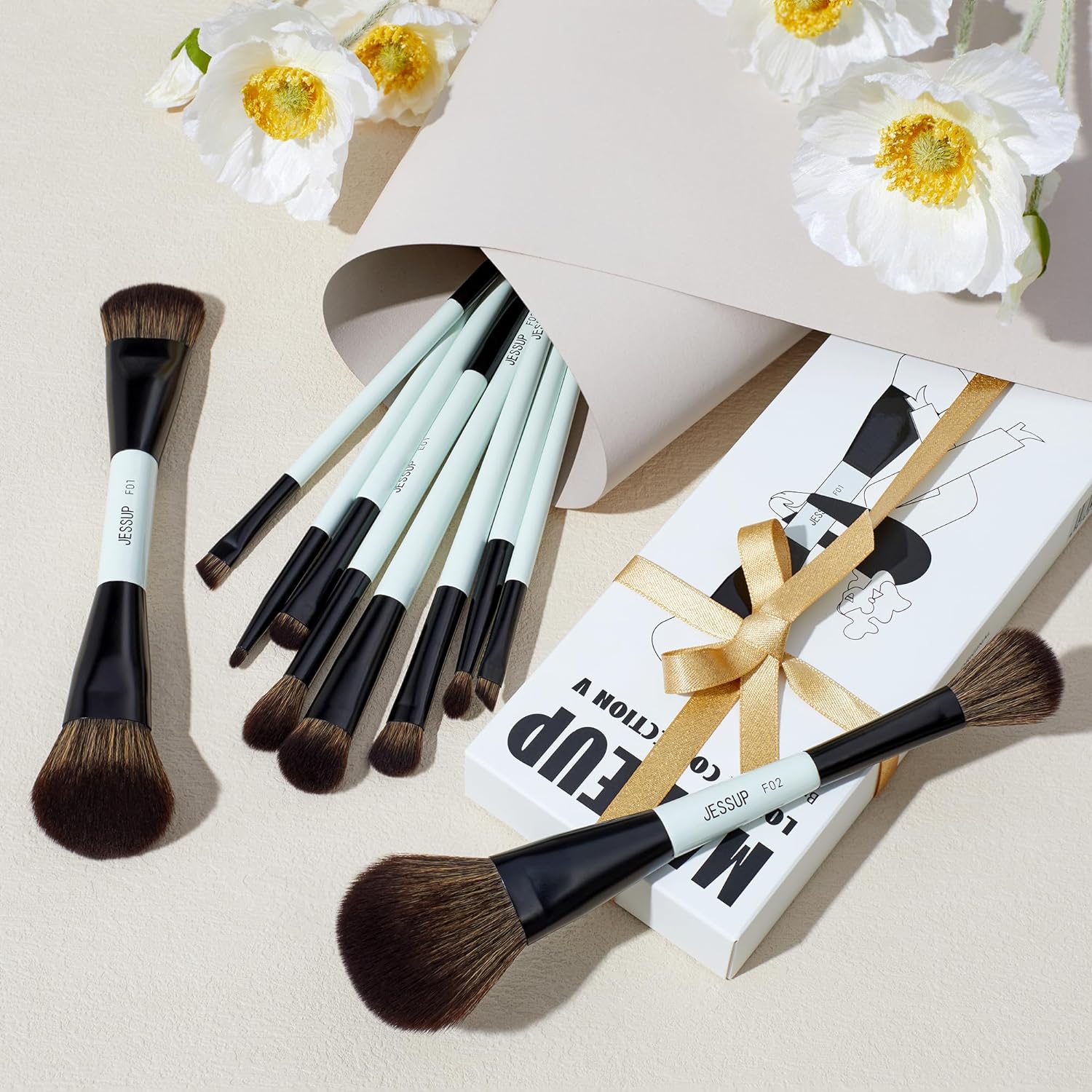 Makeup Brushes Set 10pcs, Double Sided Foundation Contour Blush Highlight Blending Eyebrow Brush Eyeshadow Eyeliner