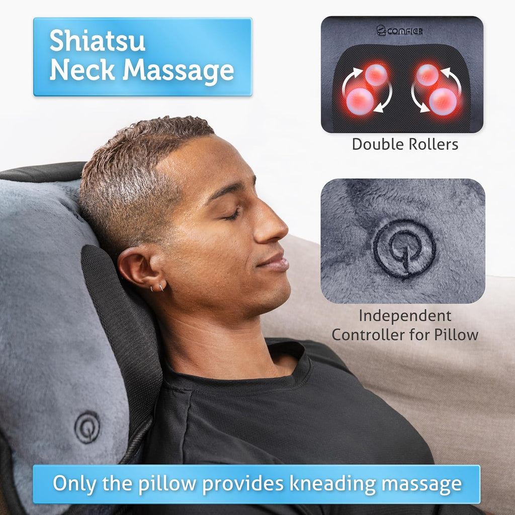 Full Body Massage Mat with Movable Neck Pillow, Shiatsu Back Massager with 10 Vibrating Motors & 4 Heat Levels