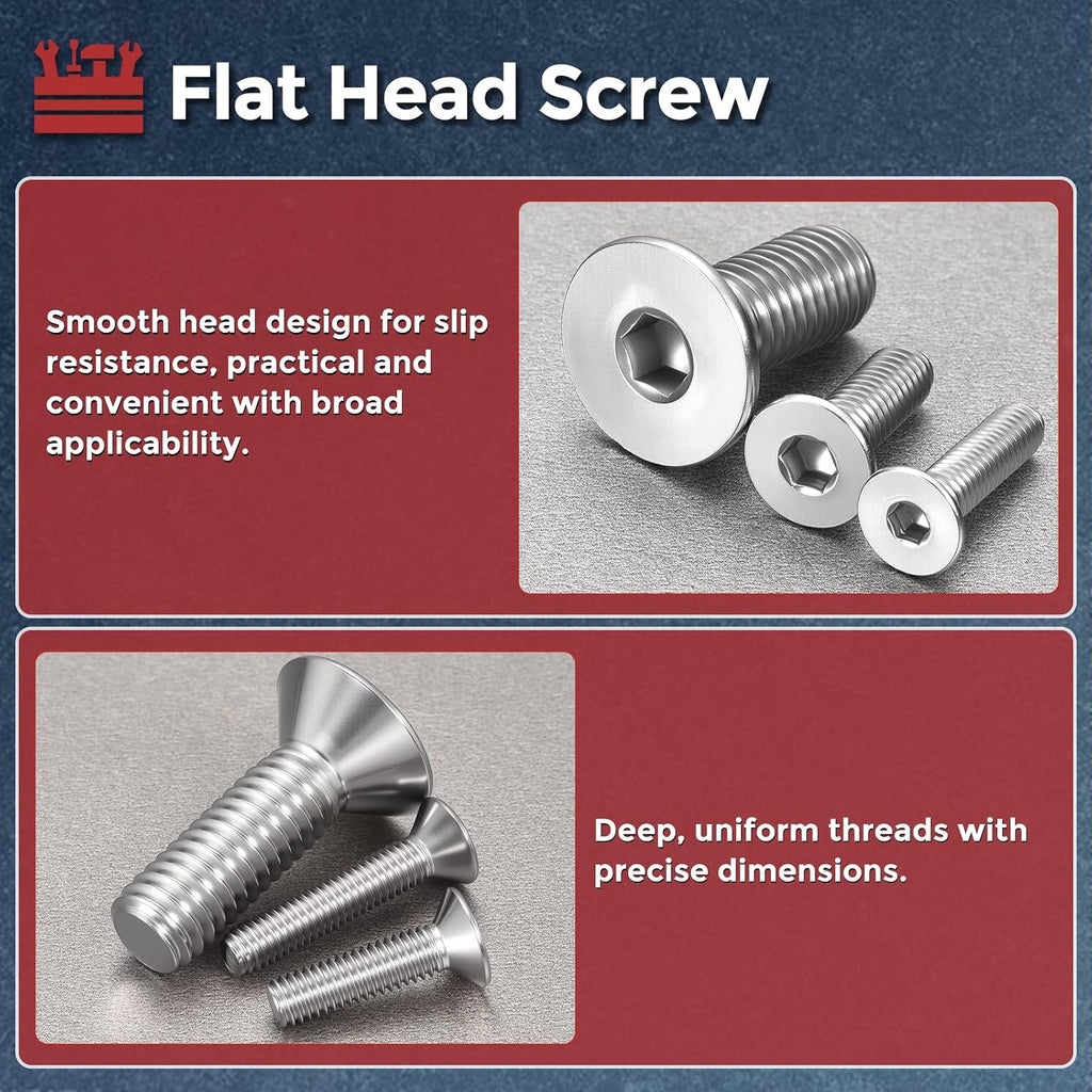 10Pcs #10-24x1-1/4 Flat Head Socket Cap Screw Countersunk Bolt