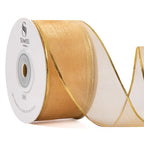 Gold Christmas Sheer Organza Ribbon Wired with Gold Border