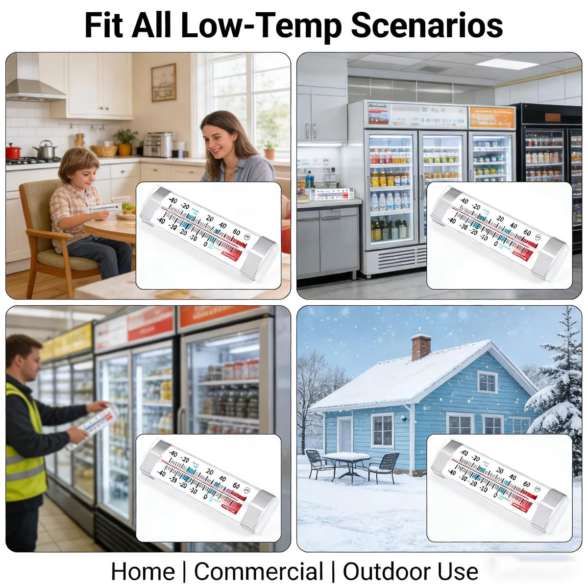Refrigerator Freezer Thermometer 3 Pack, Easy Read Dial Fridge Thermometer with Hook & Stand, Waterproof for