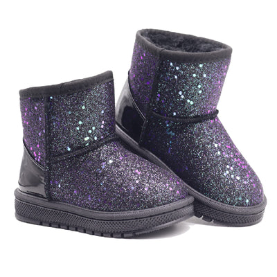 Girls Boots Furry Warm Winter Sequin Black Toddler 7