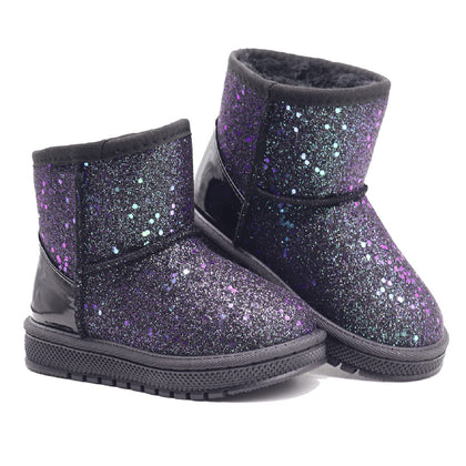Girls Boots Furry Warm Winter Sequin Black Toddler 7