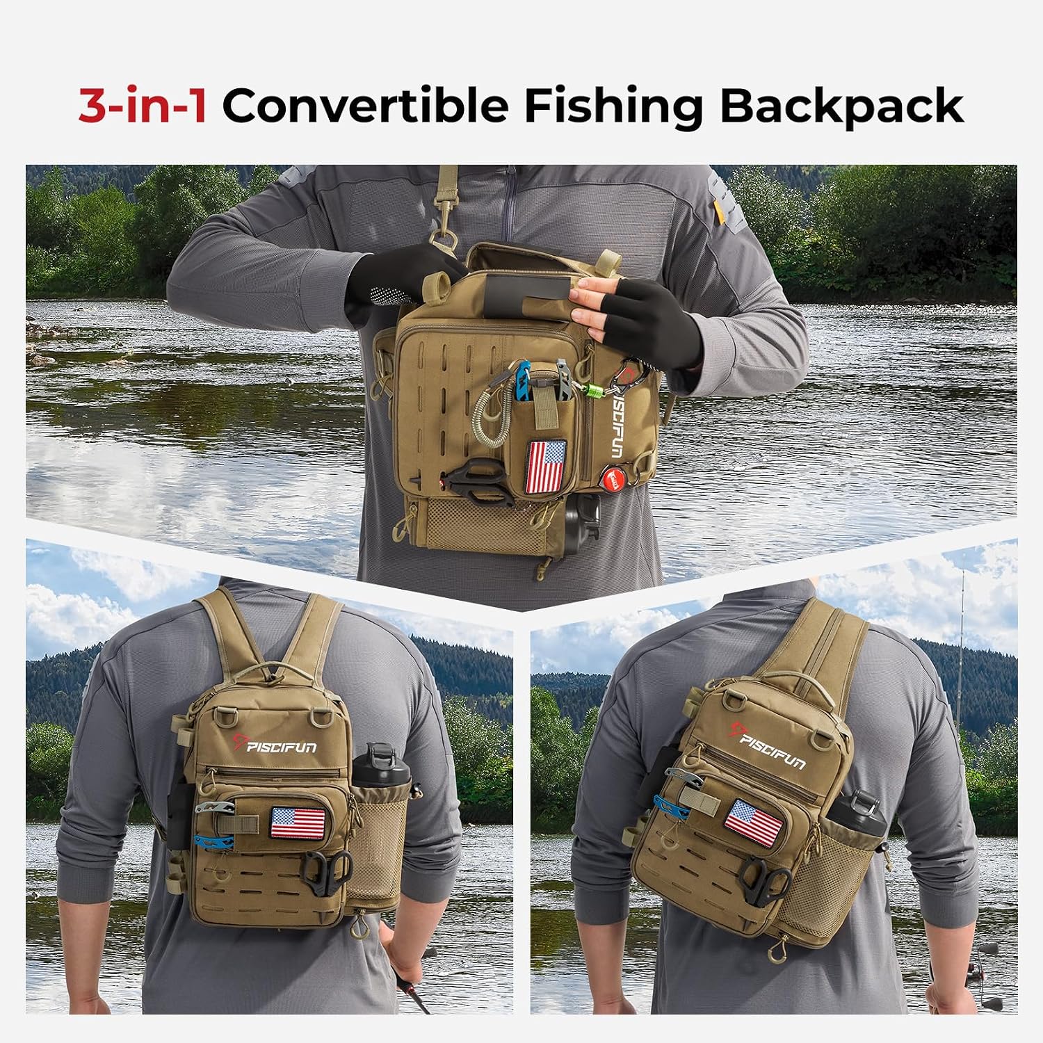 Fishing Tackle Backpack, 3-Way Carry with Rod Holders | 16 smart pockets, 2 rod holders, Rain cover, Breathable back