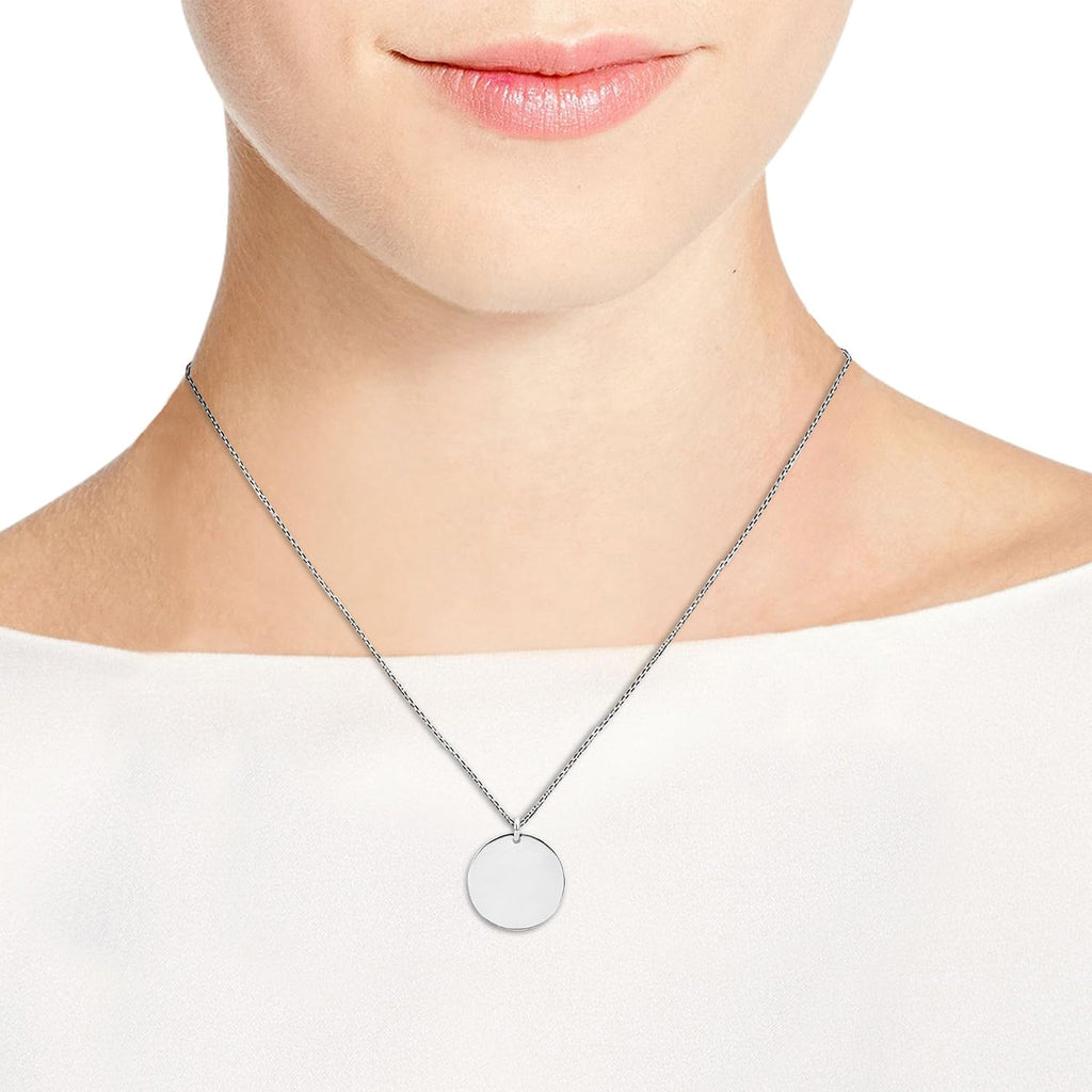 22mm .925 Sterling Silver Round Engravable Necklace | Customizable Silver Necklace for Women and Men | Sterling