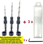 FTG USA 3 Pc #6#8#10 Countersink Drill Bit Set with Tapered Drill Bits Case