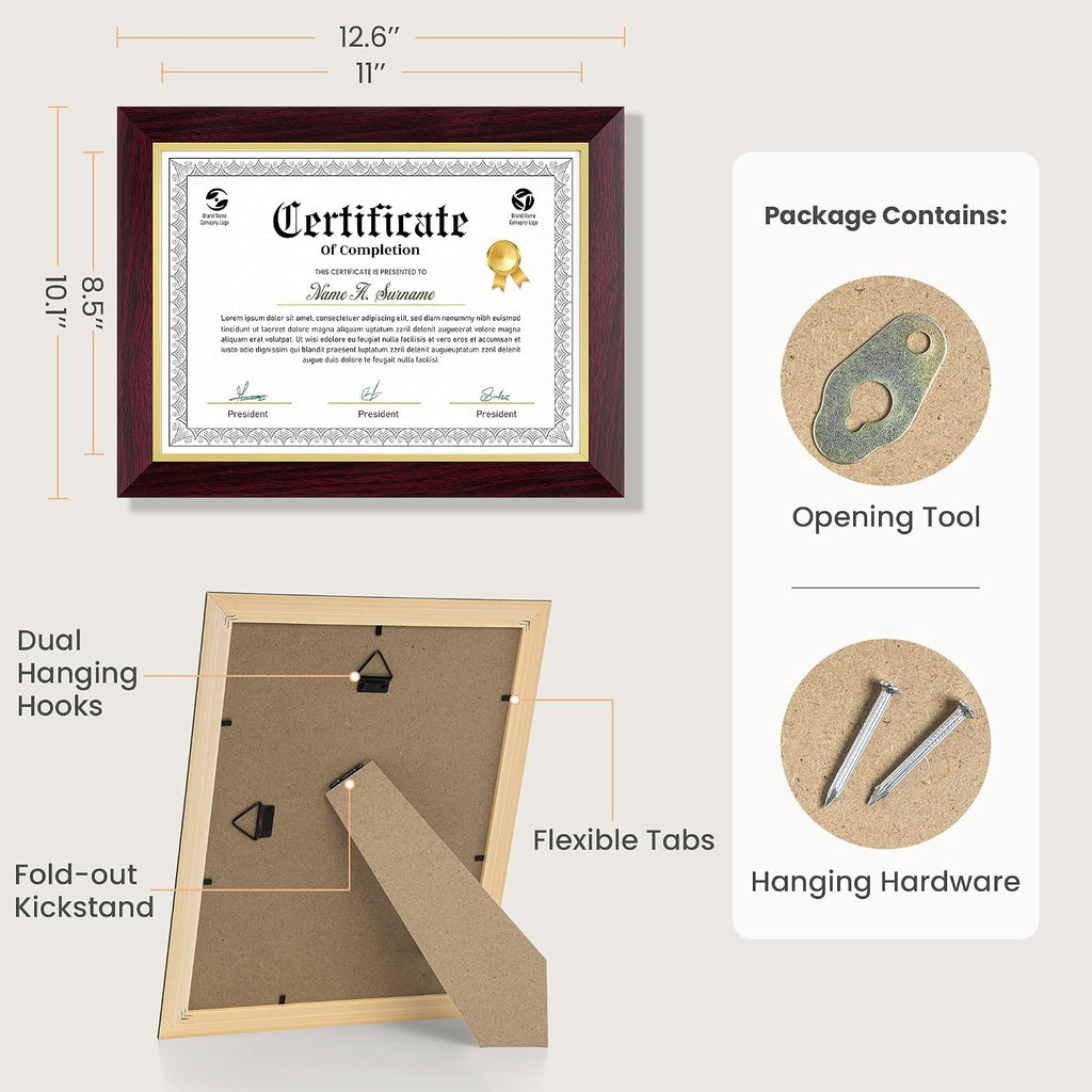 8.5 X 11 Certificate Frames Mahogany&Gold, High School College Diploma Frame Document Frame For Wall Display and