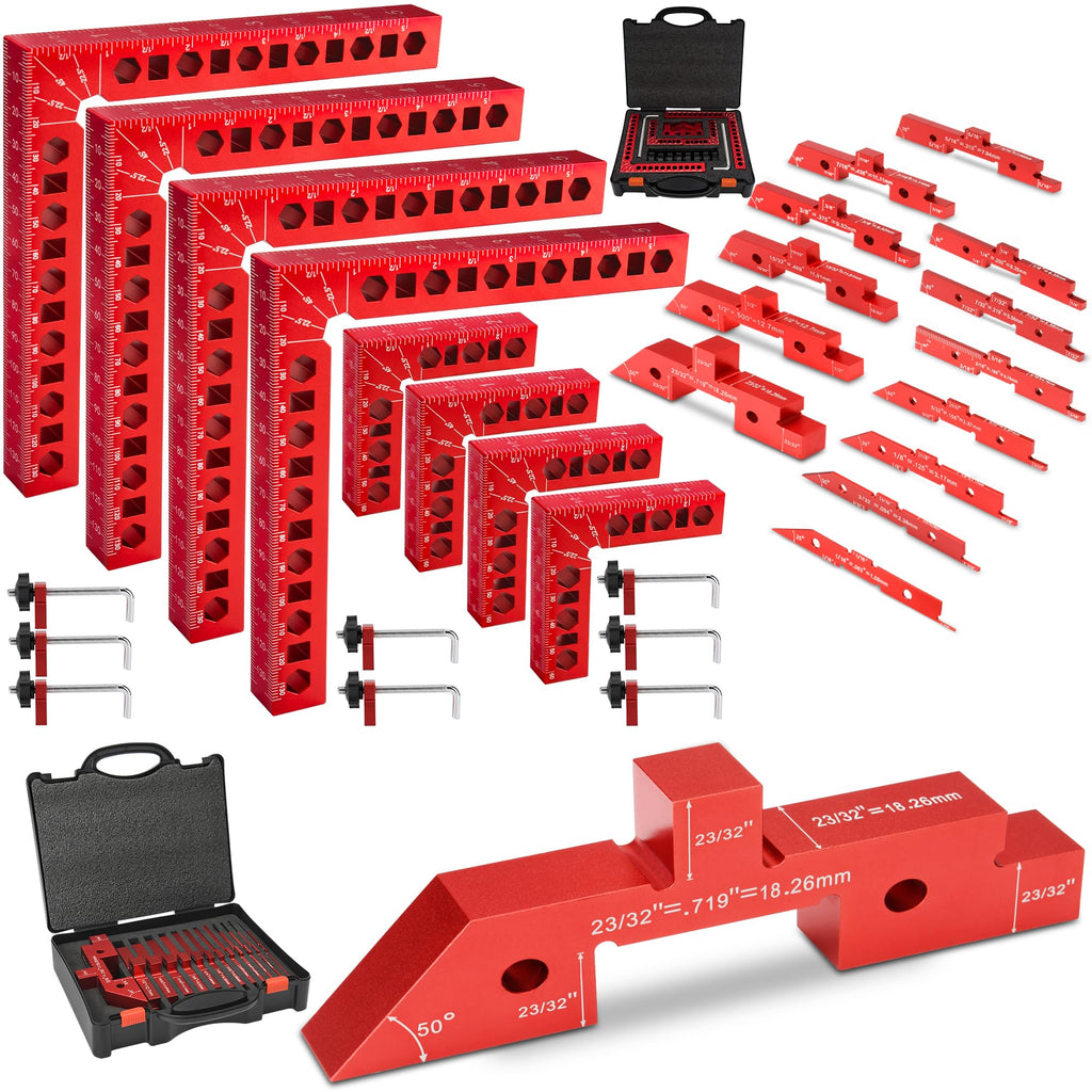Comfylichi 8Pcs 90° Corner Squares & 14Pcs Woodworking Setup Blocks Bundle