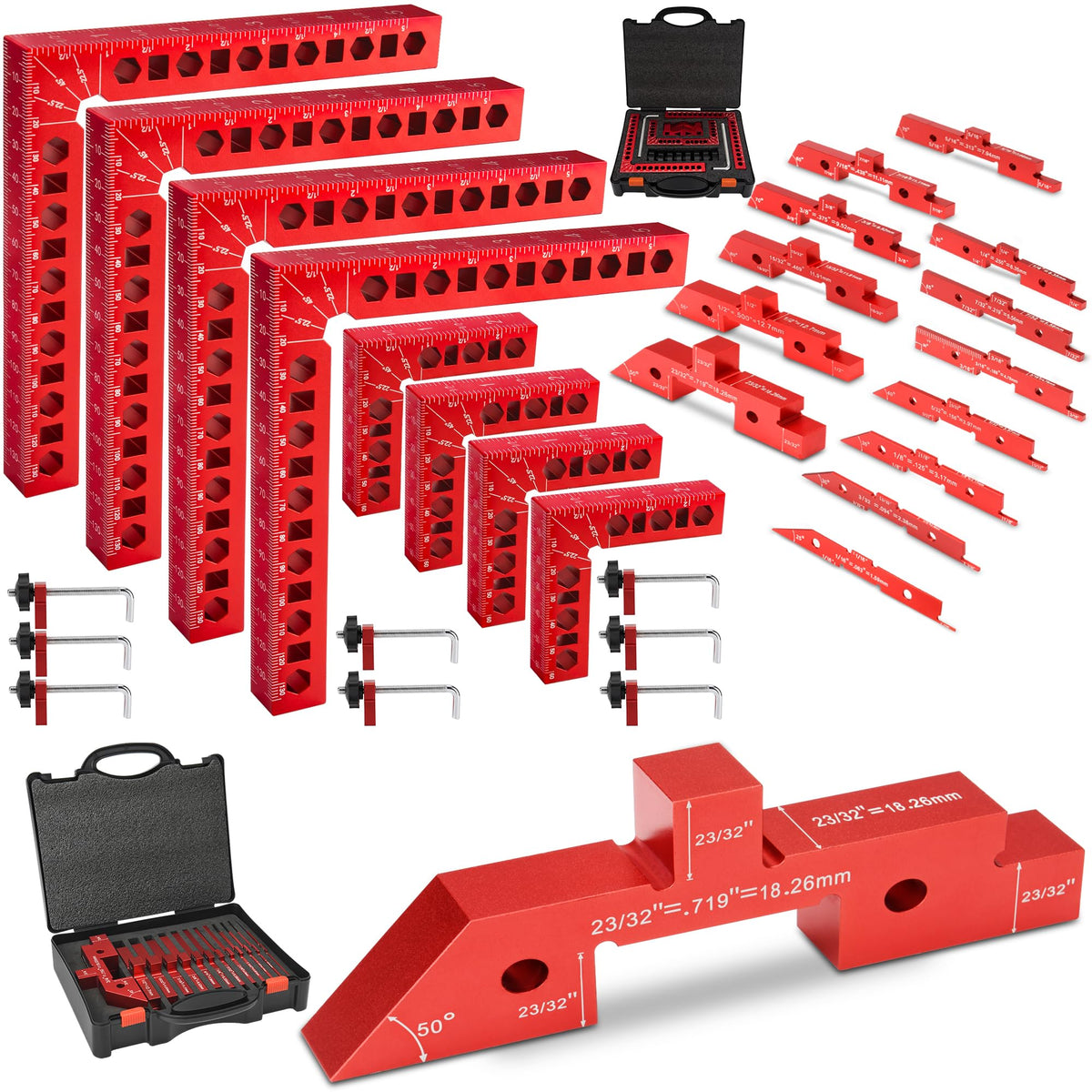 Comfylichi 8Pcs 90° Corner Squares & 14Pcs Woodworking Setup Blocks Bundle