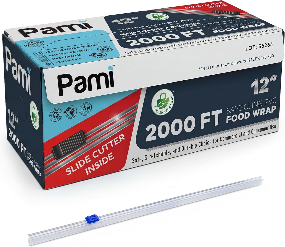 12 in x 2000 ft PVC Cling Wrap,Heavy Duty,Slide Cutter,Clear,Food Safe