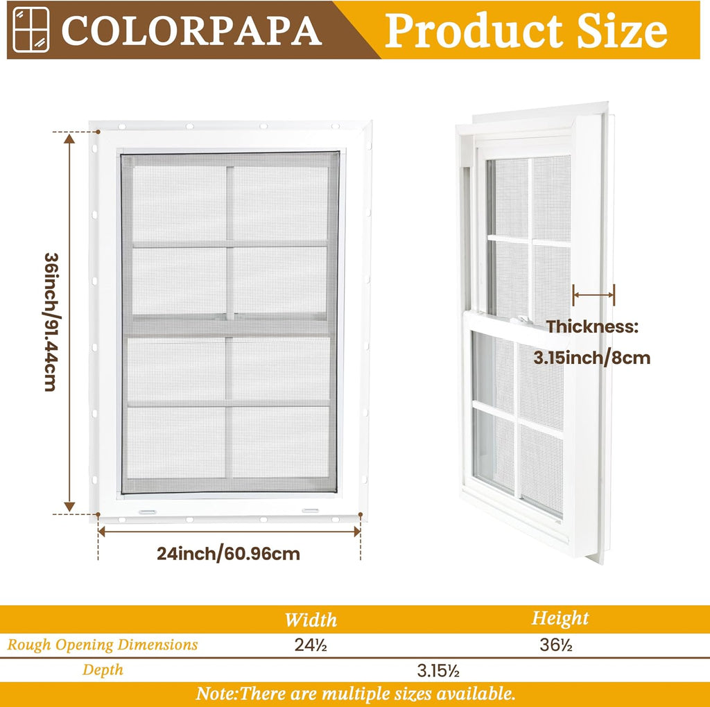24" x 36" Vinyl Double Hung Window, White