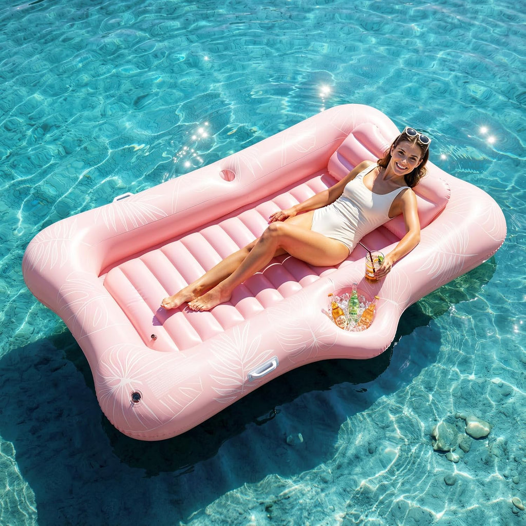Inflatable Tanning Pool Lounger Float, Suntan Tub for Adults, Blow Up Sunbathing Pool with Integrated Pillow and Cup