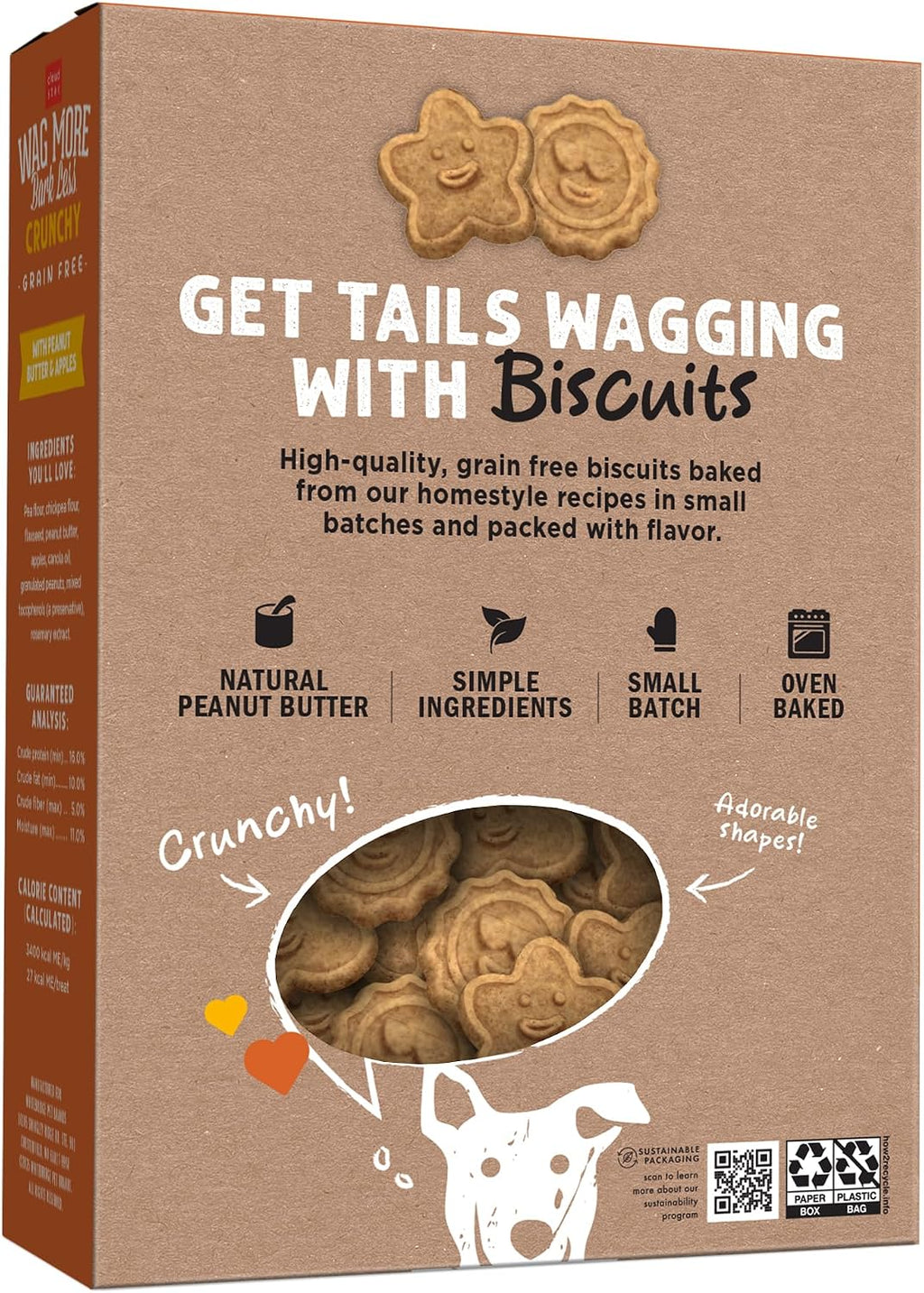 Wag More Bark Less Crunchy Dog Treats, Peanut Butter & Apples, 14 oz Box