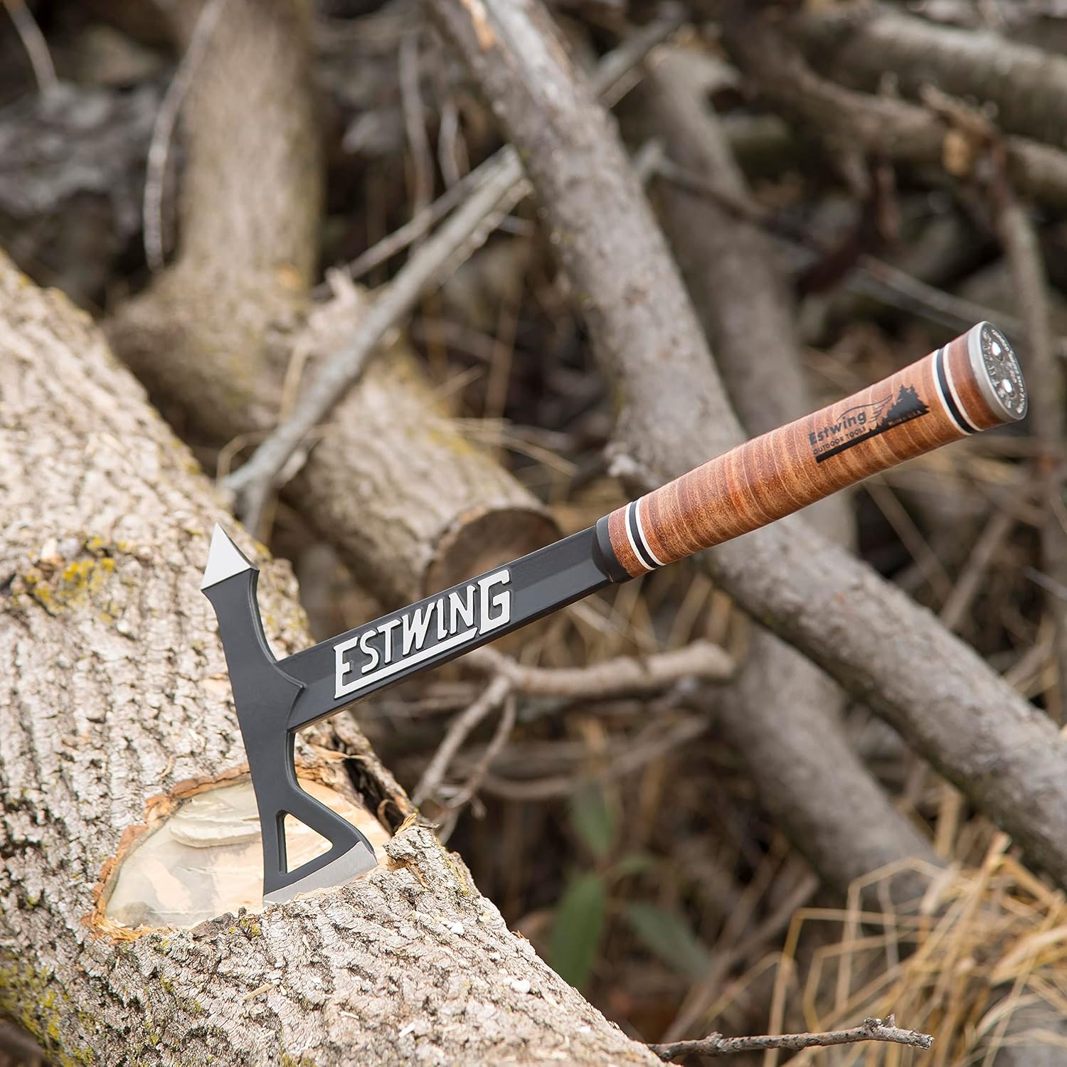 16.25" Tomahawk Axe, 16.25" Leather Grip Survival Axe, ETA | Made in USA, Outdoor Versatility, Genuine Leather Grip