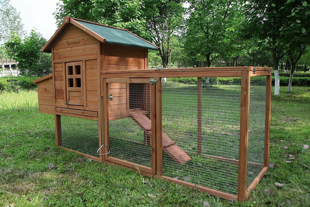 80" Chicken Coop with Run, Predator-Proof Wooden Hen House for 2-4 Chickens, Waterproof Outdoor Poultry Cage with