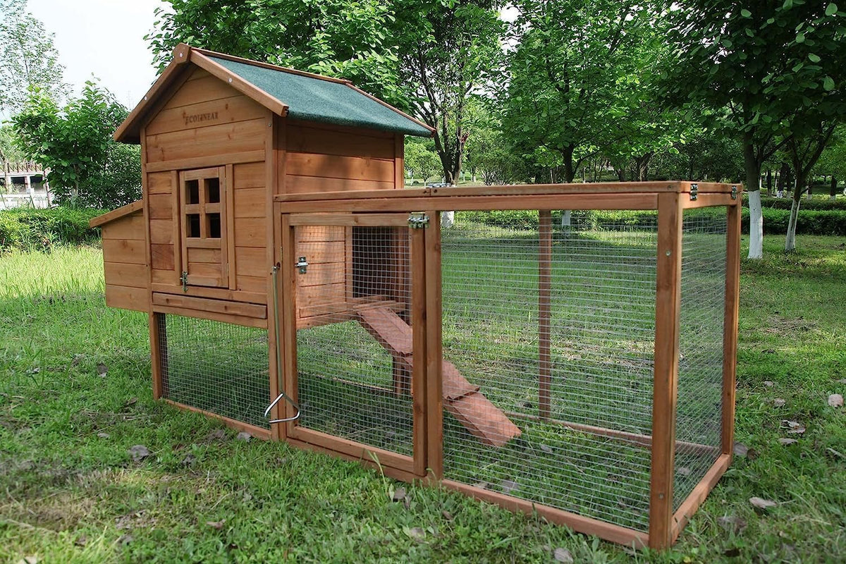 80" Chicken Coop with Run, Predator-Proof Wooden Hen House for 2-4 Chickens, Waterproof Outdoor Poultry Cage with