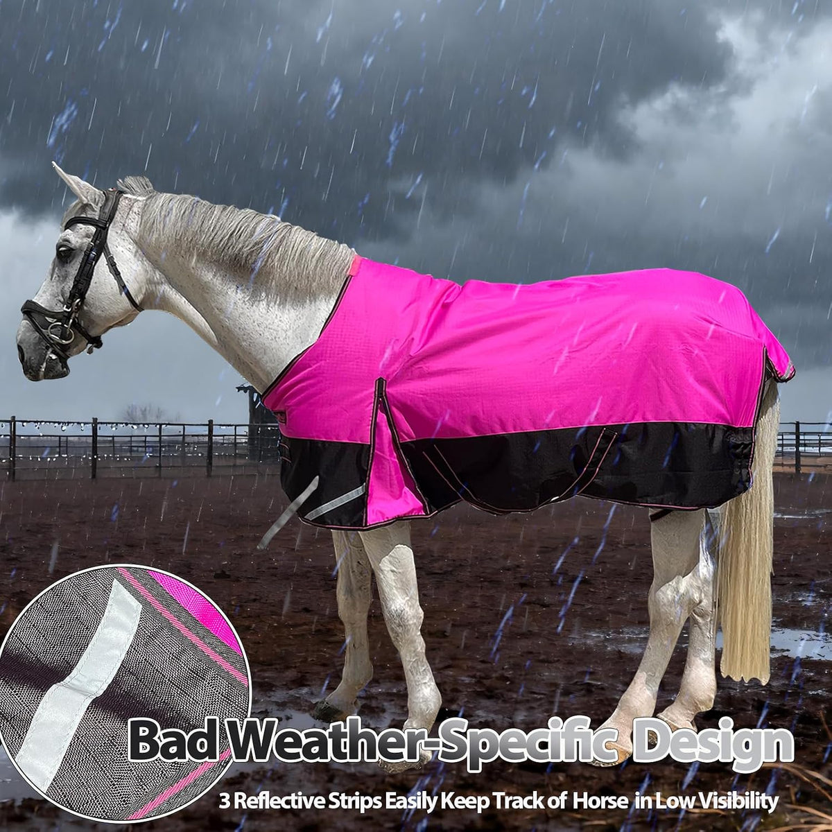 1200D Fall Horse Turnout Sheet (0g No Fill) Horse Blanket,Hot Pink 81''