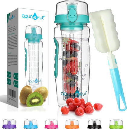 aquaFrut 32 OZ Fruit Infuser Water Bottle BPA-Free Fruit Infusion Sports Bottle - Flip Top Lid w Drinking Spout, Leak