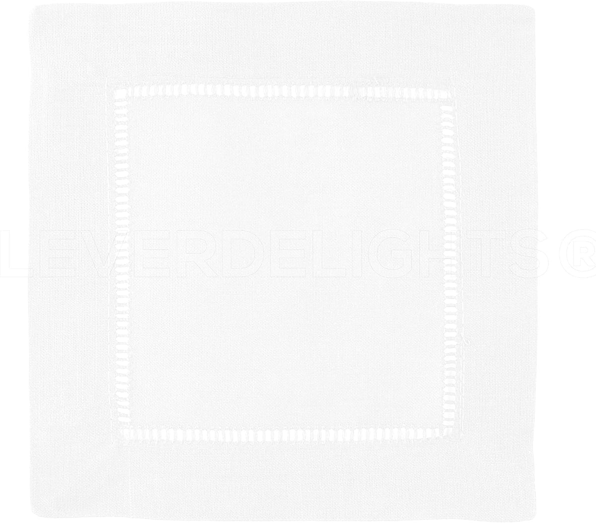 6" White Linen Hemstitch Cocktail Napkins - 12 Pack - 100% Linen
