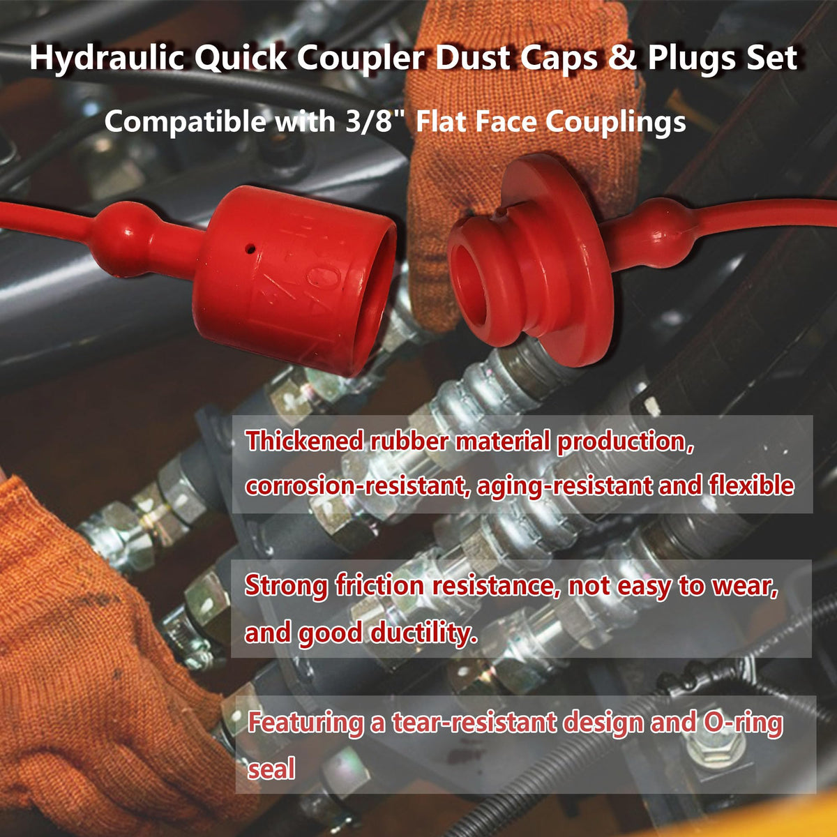 Ojeemii 3/8" Hydraulic Fitting Caps and Plugs 8PCS Hydraulic Dust Caps