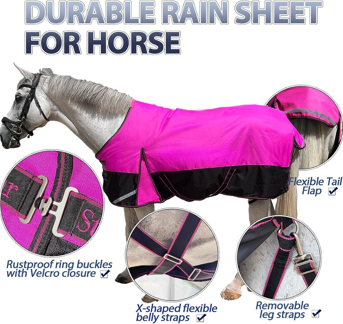 1200D Fall Horse Turnout Sheet (0g No Fill) Horse Blanket,Hot Pink 81''