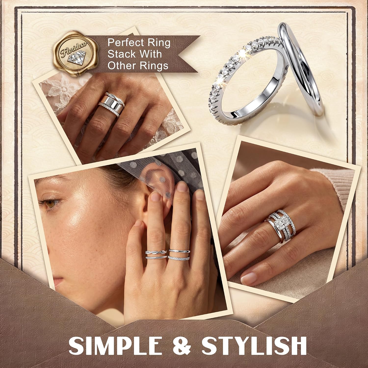 Stackable Rings for Women Non Tarnish Dainty 14K Gold Plated Stackable Thin Rings Cubic Zirconia Thumb Ring Set