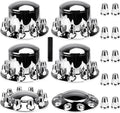 Chrome ABS 33 mm Thread-On Dome Axle Cover Combo Kit, 2 Front and 4 Rear with Removable Hub Caps and Lug Nut Covers