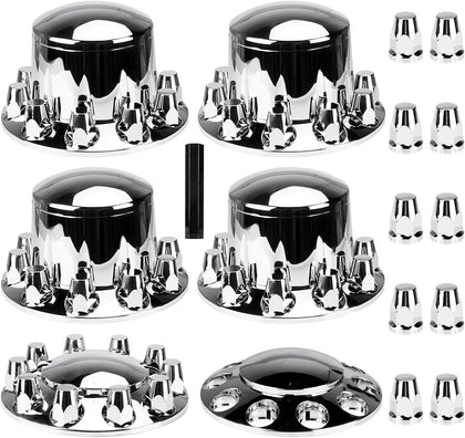Chrome ABS 33 mm Thread-On Dome Axle Cover Combo Kit, 2 Front and 4 Rear with Removable Hub Caps and Lug Nut Covers