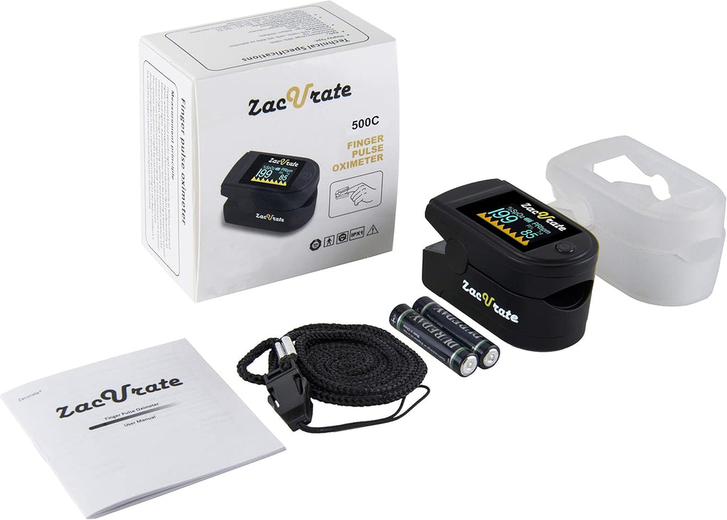 500 Series Fingertip Pulse Oximeter Blood Oxygen Saturation Monitor with Silicon Cover, Batteries and Lanyard, Mystic