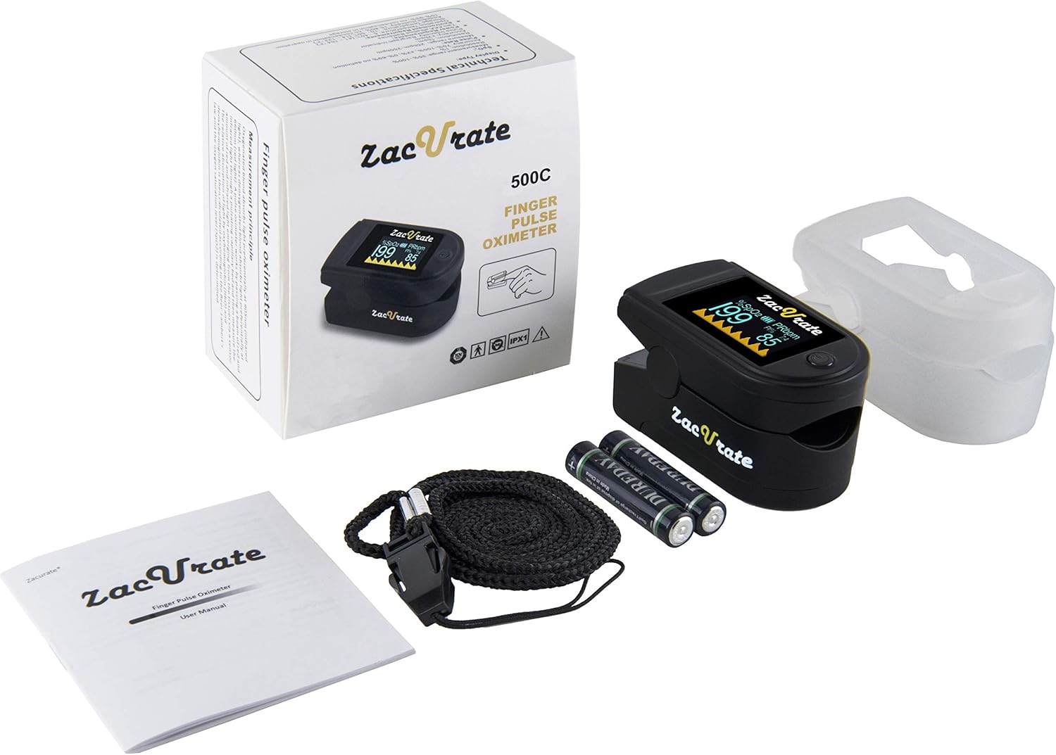 500 Series Fingertip Pulse Oximeter Blood Oxygen Saturation Monitor with Silicon Cover, Batteries and Lanyard, Mystic