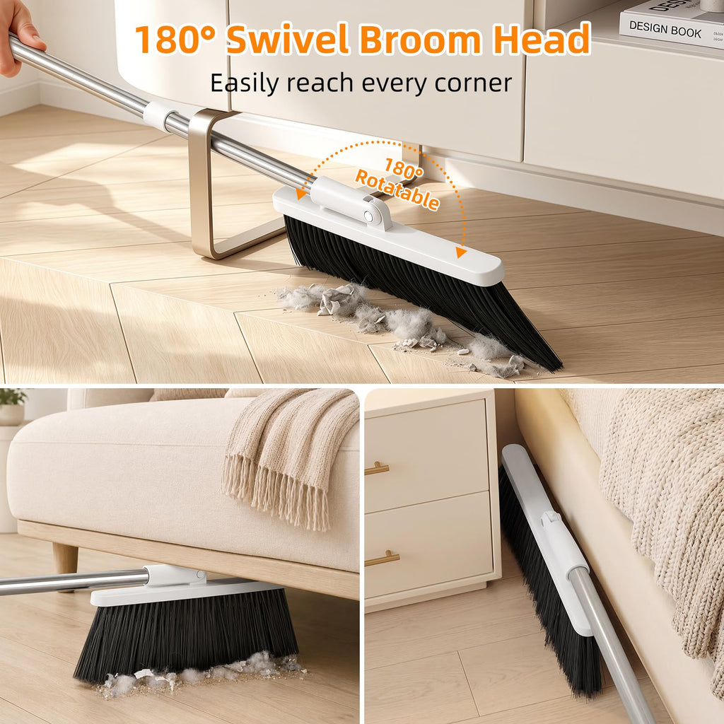 Broom with Dustpan Combo Set, 53" Long Handle, Includes 2 Broom Heads