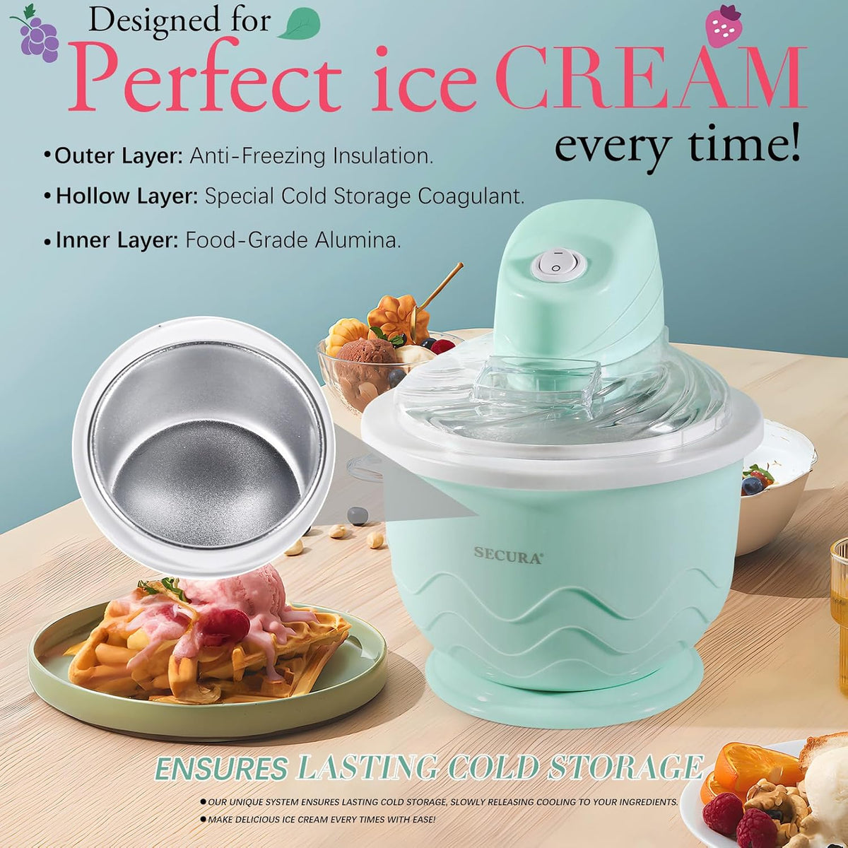Ice Cream Maker, DIY Visualization Electric for Gelato & Sorbet 1QT