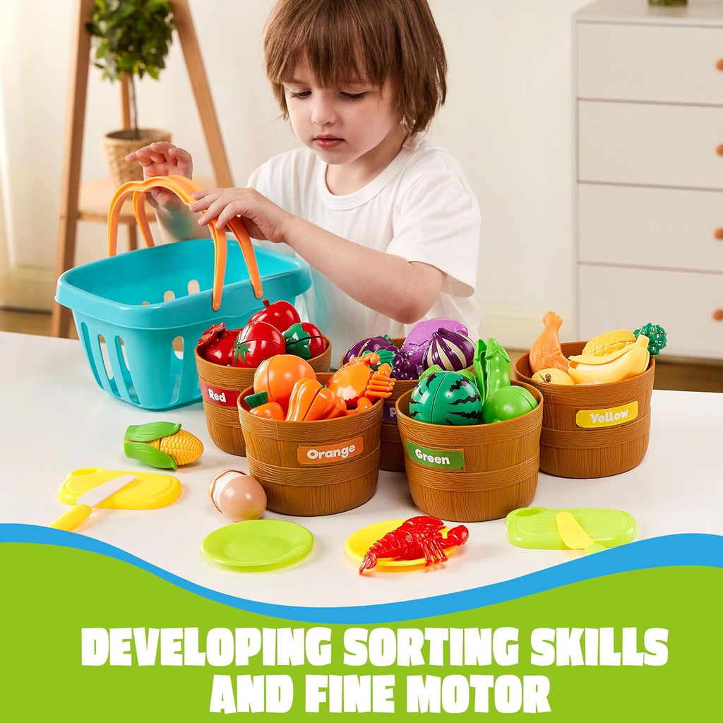 Learning Toys Play Food Set for Toddlers, Cutting Food for Preschool Activities, Play Kitchen Accessories