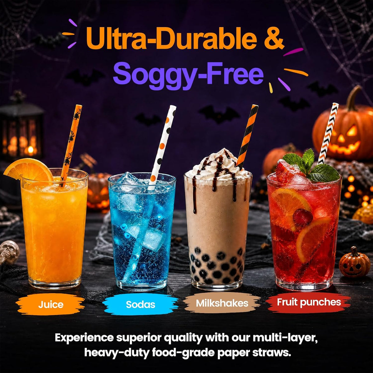 180 PCS Halloween Paper Drinking Straws