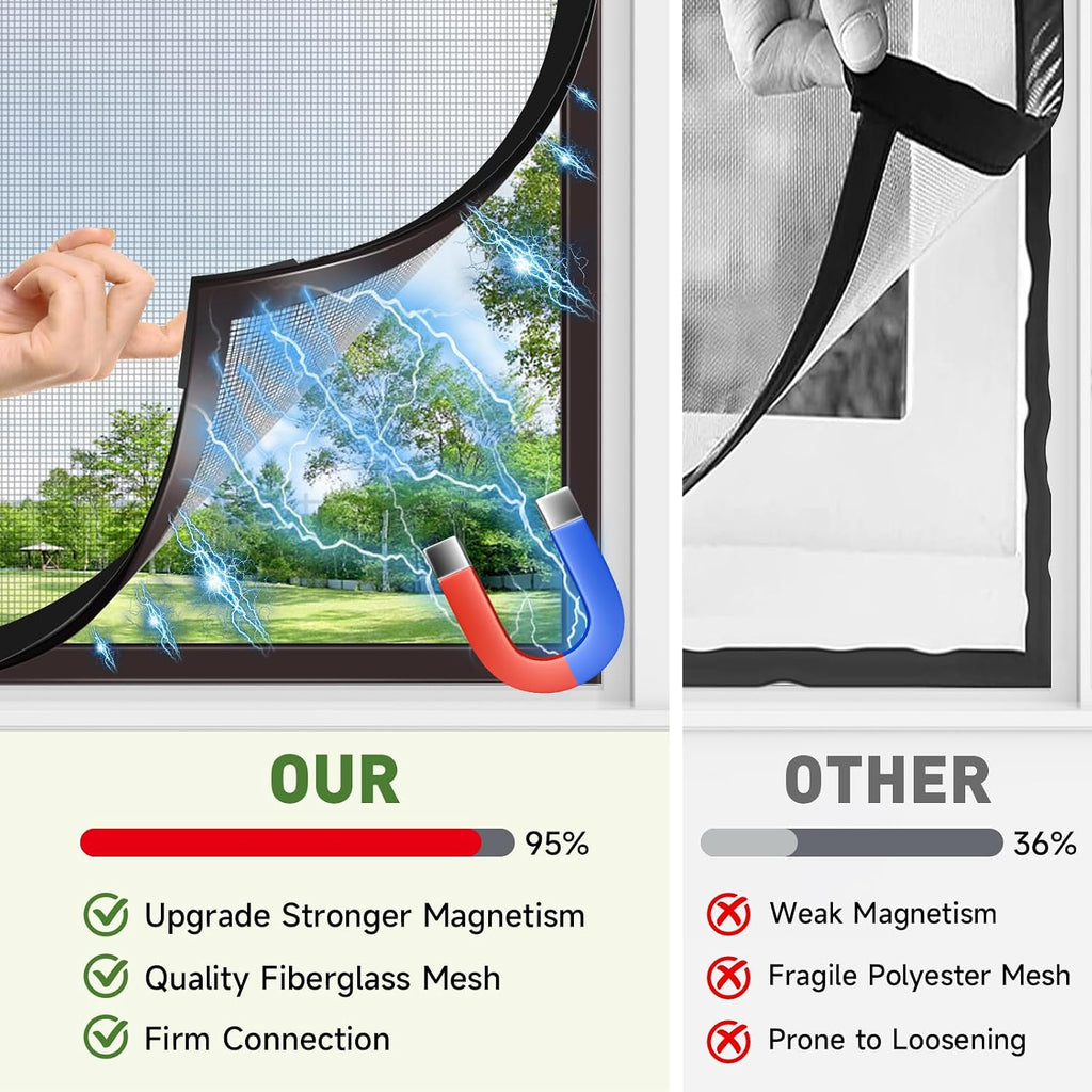 Window Screen Adjustable Magnetic Window Screen Replacement Max 39” x 59”, DIY Fiberglass Mesh Window Screens for