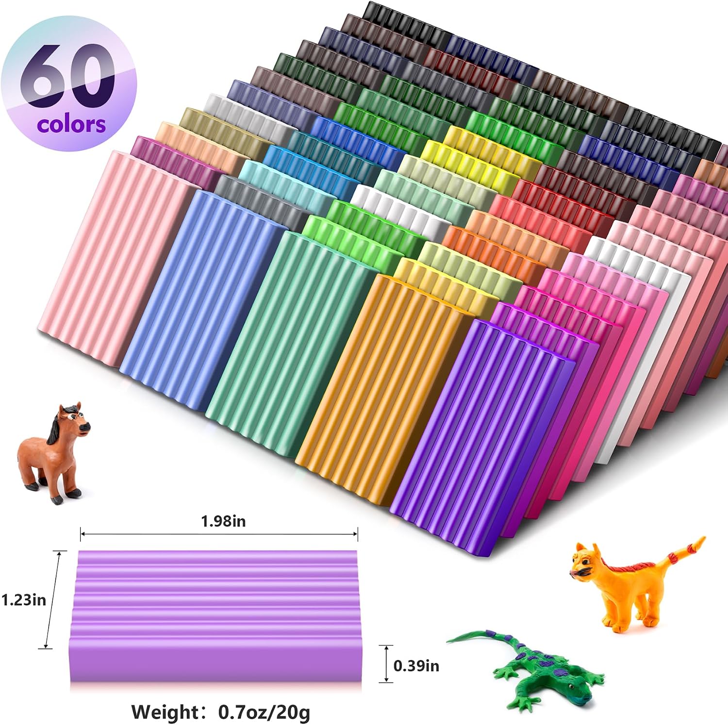 Polymer Clay Kit 60 Colors, Oven Bake Modeling Clay for Kids | DIY Starter Kit, 20 Sculpting Tools & Accessory, Easy
