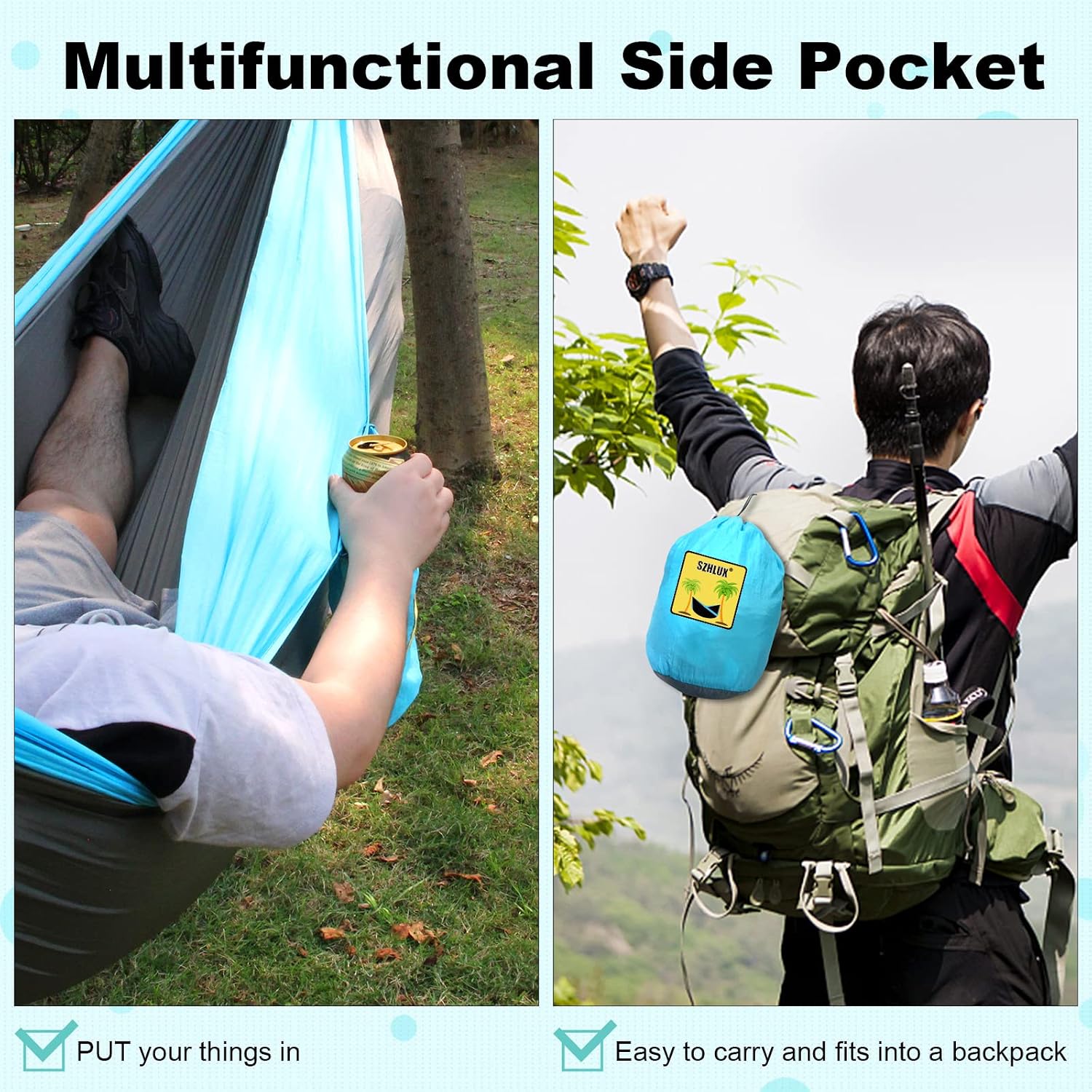 Camping Hammock Double & Single Portable Hammocks with 2 Tree Straps and Attached Carry Bag,Great for