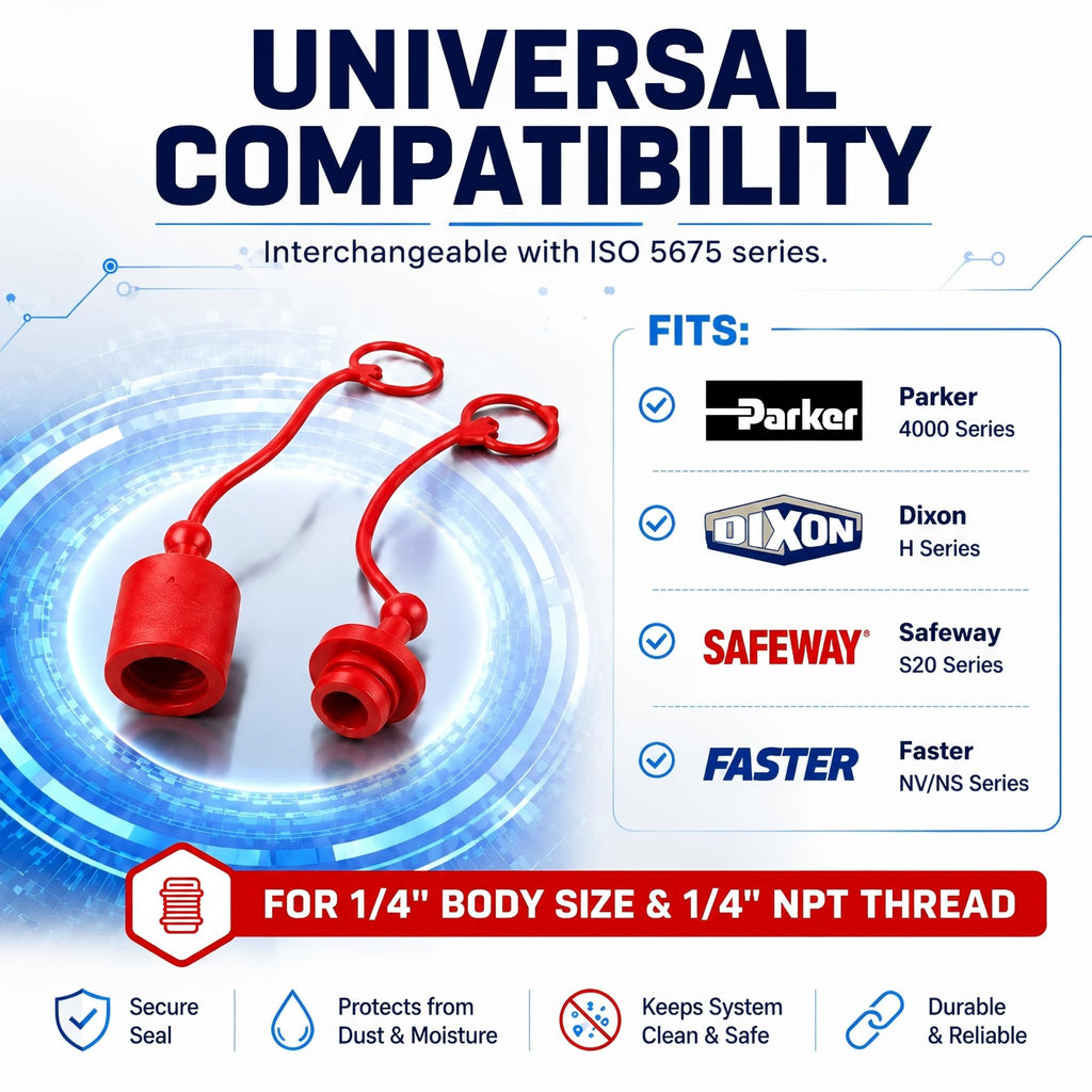 1/4" ISO5675 Body Hydraulic Quick Connect Coupler Rubber Dust Cover Kit
