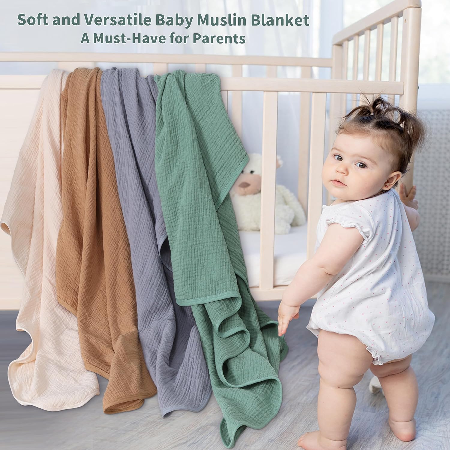 Muslin Swaddle Blankets for Newborn, 2 Pack Breathable Soft Receiving Blanket, Large 41 x 41 inches Swaddle Wrap