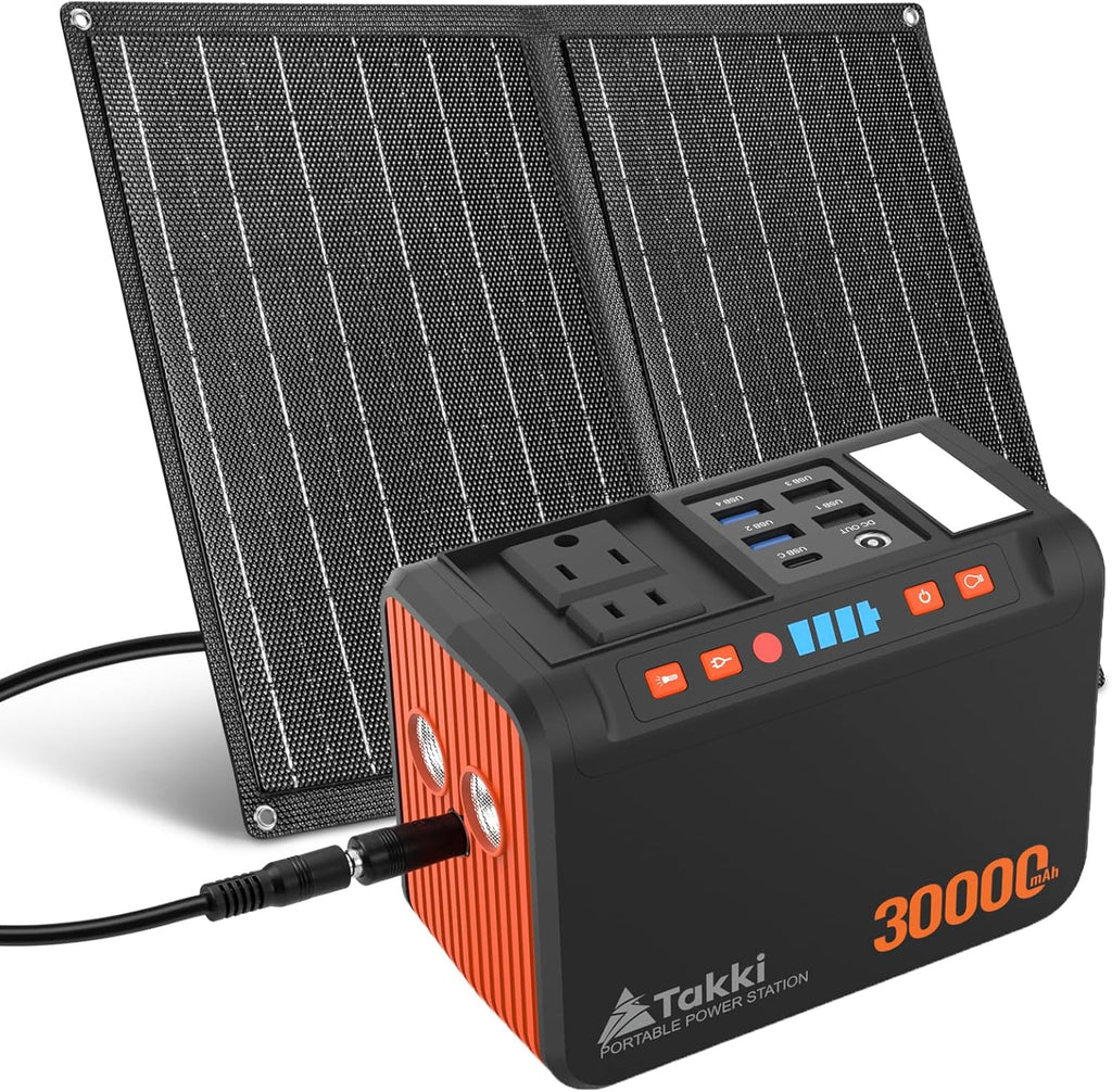 111Wh Portable Solar Generator Power Station with 21W Foldable Solar Panel, 120W Peak Solar Charger Power Bank with