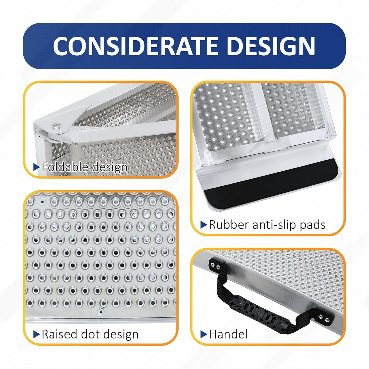 Folding Portable Ramps, 7.5FT Aluminum ATV, Truck, Motorcycle & Trailer Ramps - 1500Lbs Max Load / 2Pcs