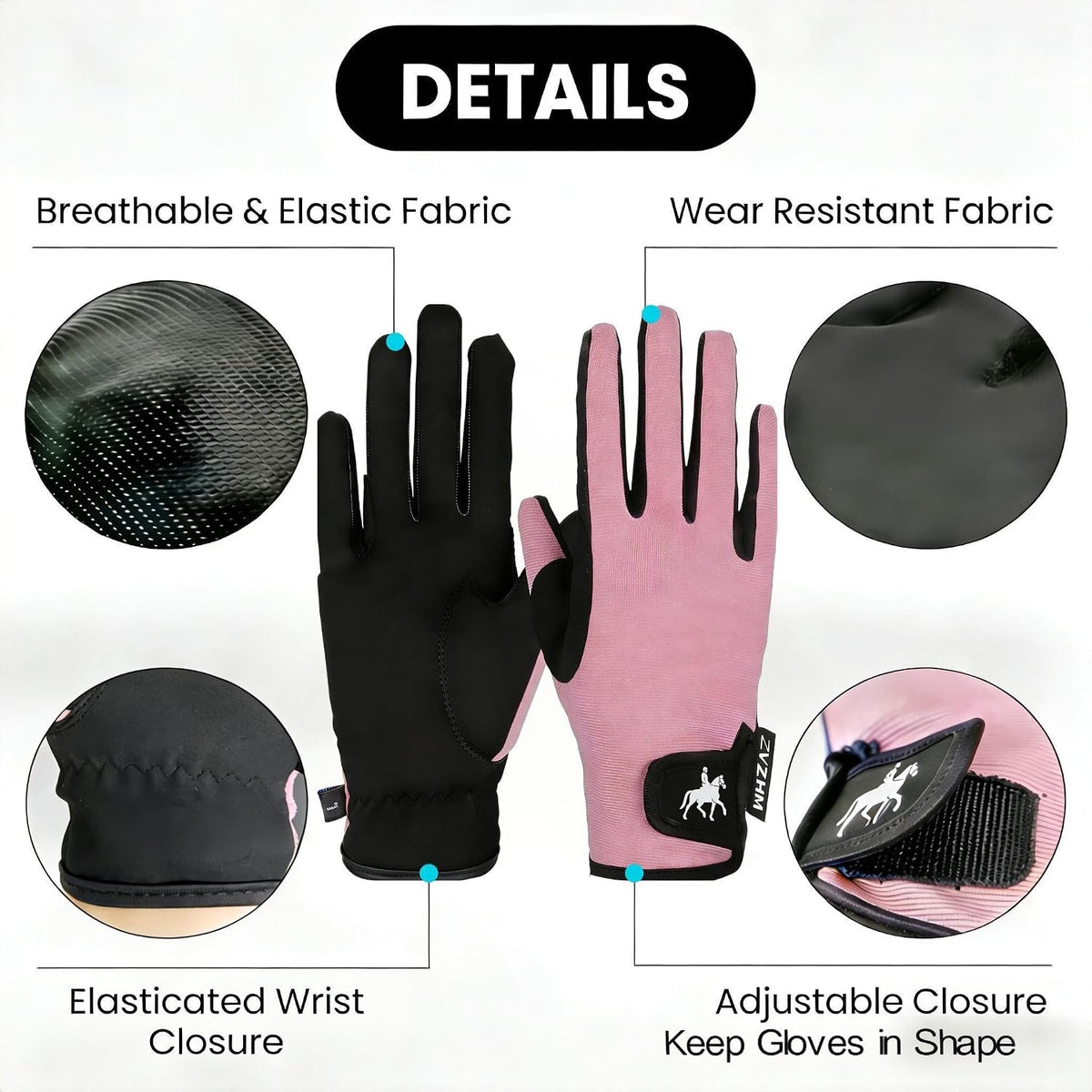 Horse Riding Gloves Equestrian for Women, Mesh Breathable