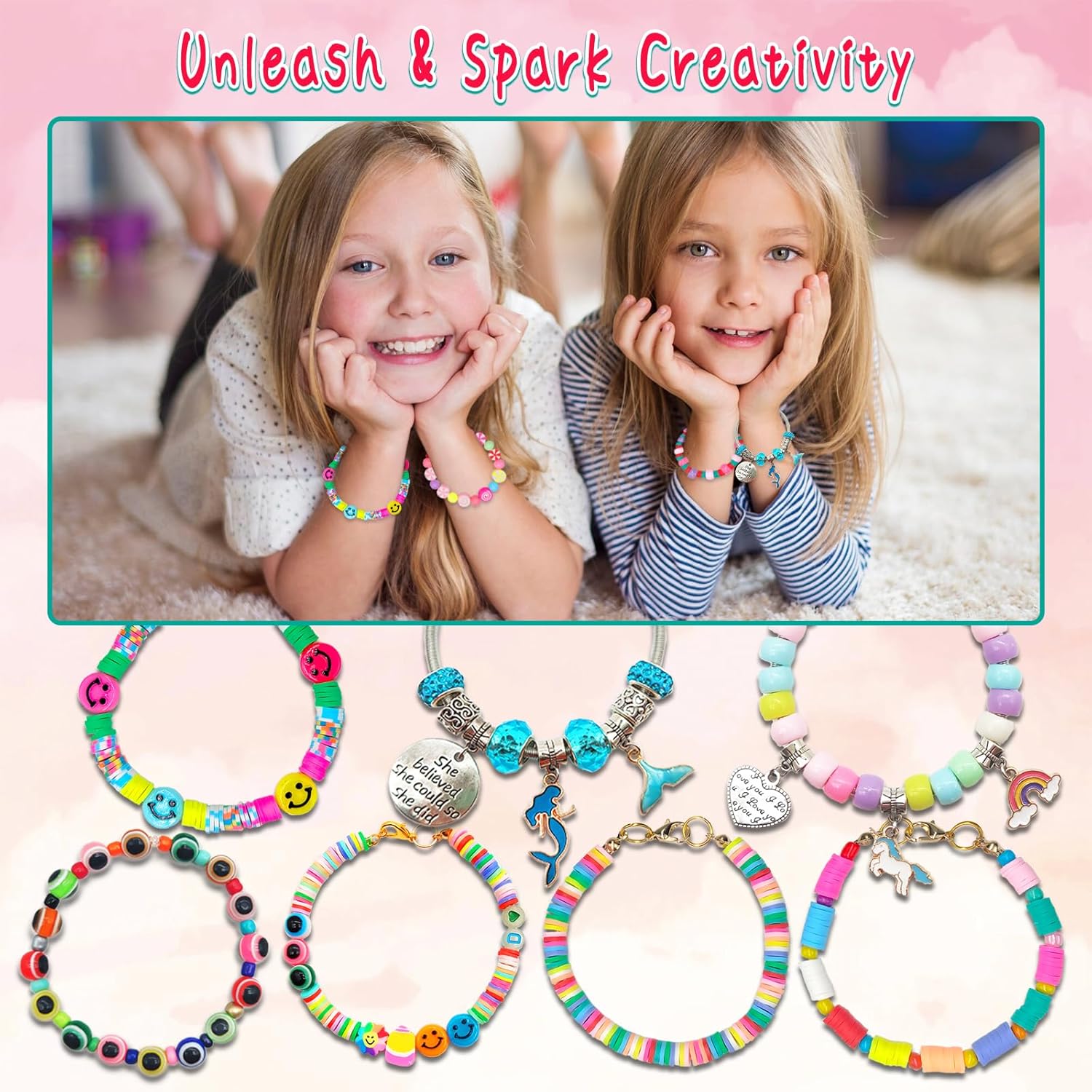 Girls Toys Bracelet Making Kit -3400pcs Charm Jewelry Making Kit Supplies,Unicorn/Mermaid Crafts Birthday Christmas