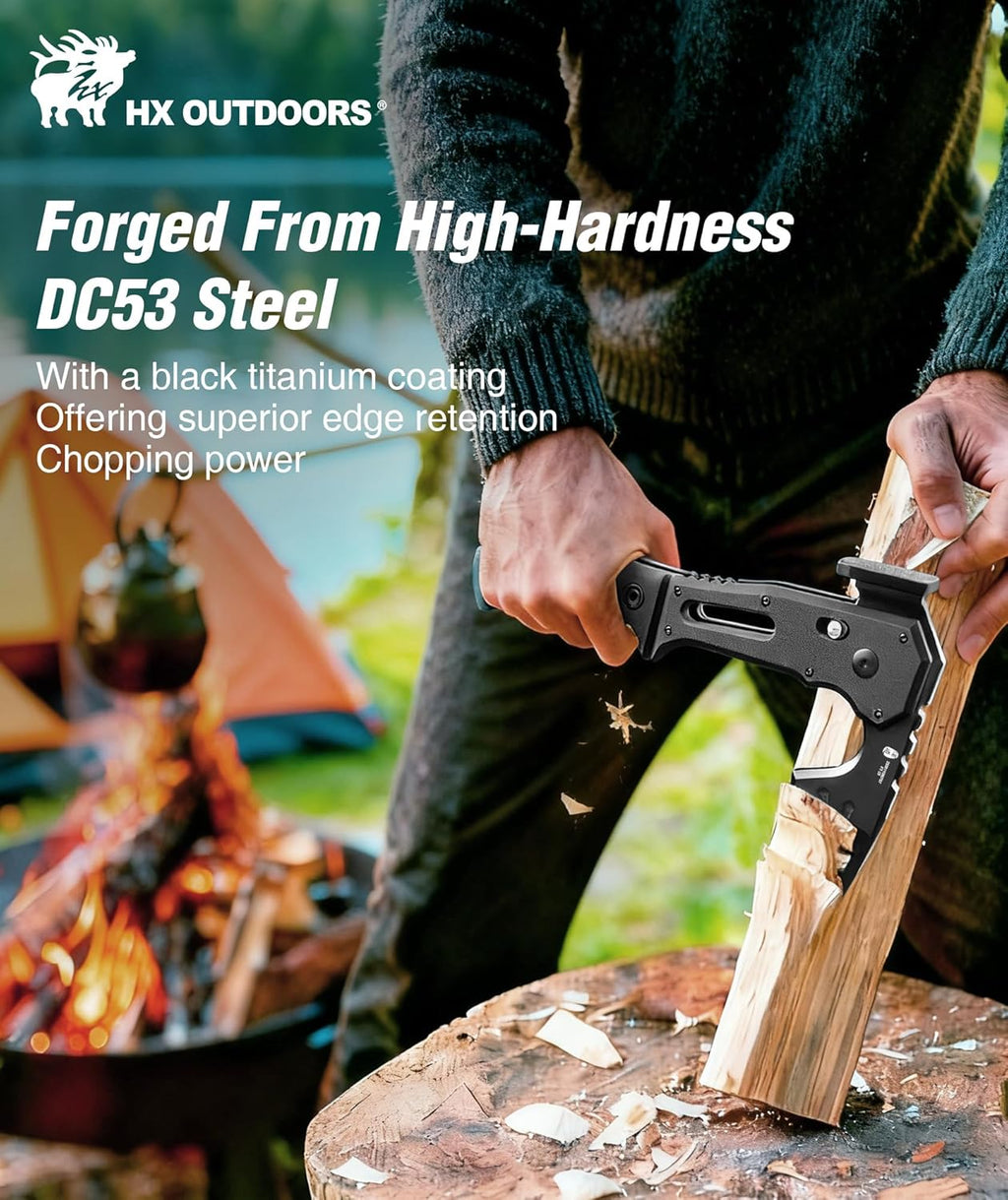 Folding Hatchet Axe with Hammer & Bottle Opener | Compact DC53 steel axe, dual lock, G10 handle, 615g - ideal for
