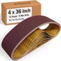 4x36 Sanding Belts, 12 Pack, Aluminum Oxide, 80/120/150/240/400 Grit