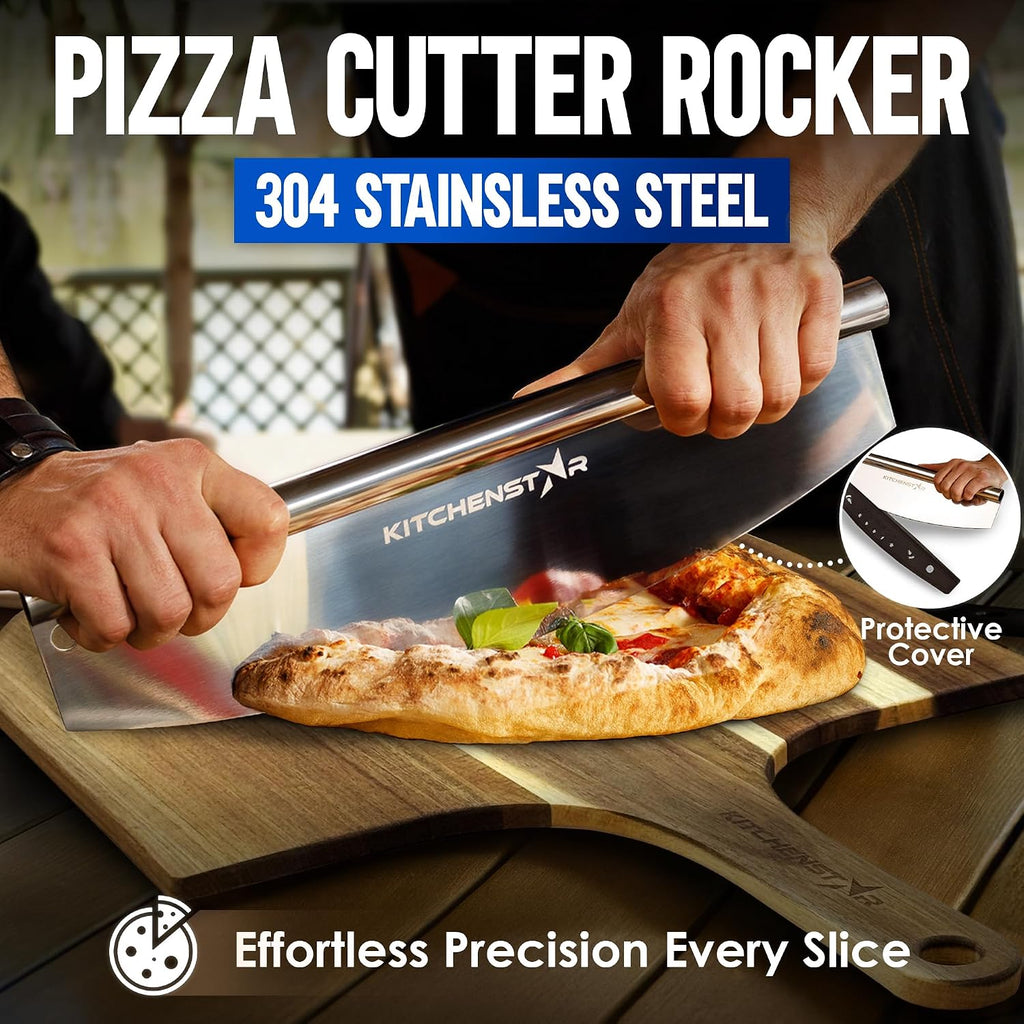 Pizza Stone Set for Oven and Grill – 16 Inch Cordierite Baking Stone, 1800°F Resistant, 6-Piece Kit with Acacia Wood