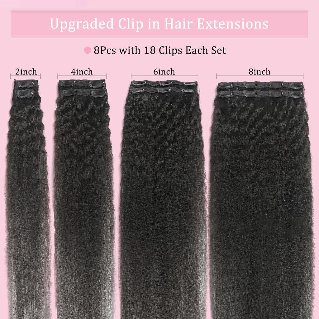 Kinky Straight Clip Ins Hair Extensions Human Hair Clip in Extensions | 110g Clip Ins Real Human Hair for Black Women